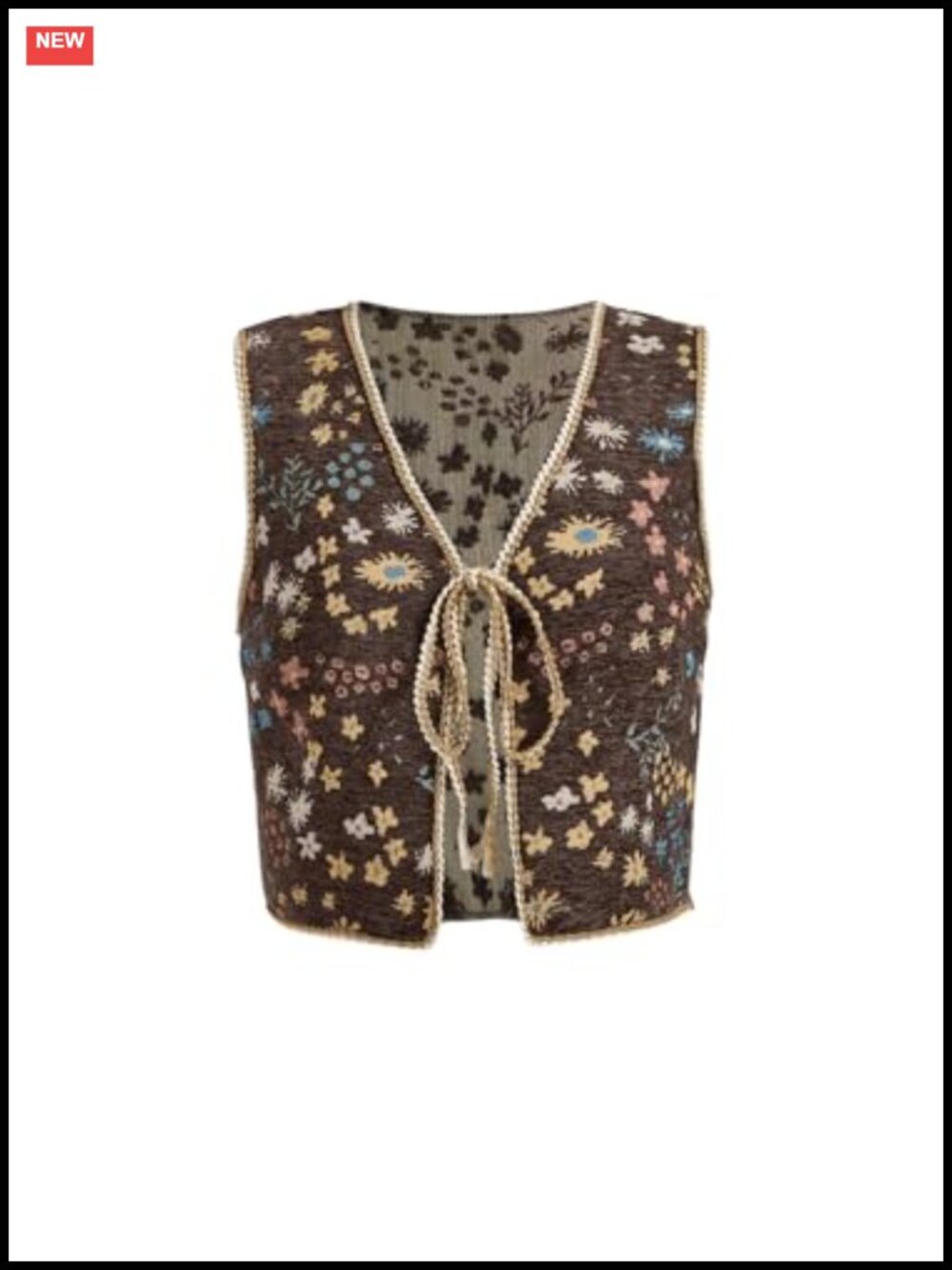 Embroidered Floral Sleeveless Tie Front Cropped Western Vest Top